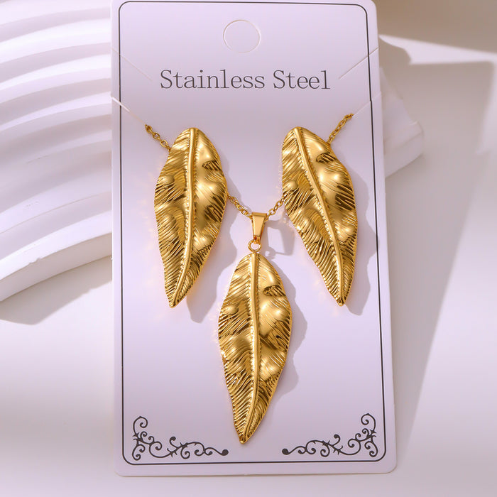 Wholesale 304 stainless steel hydraulic gold-plated earrings and necklace sets - wallojewerly 