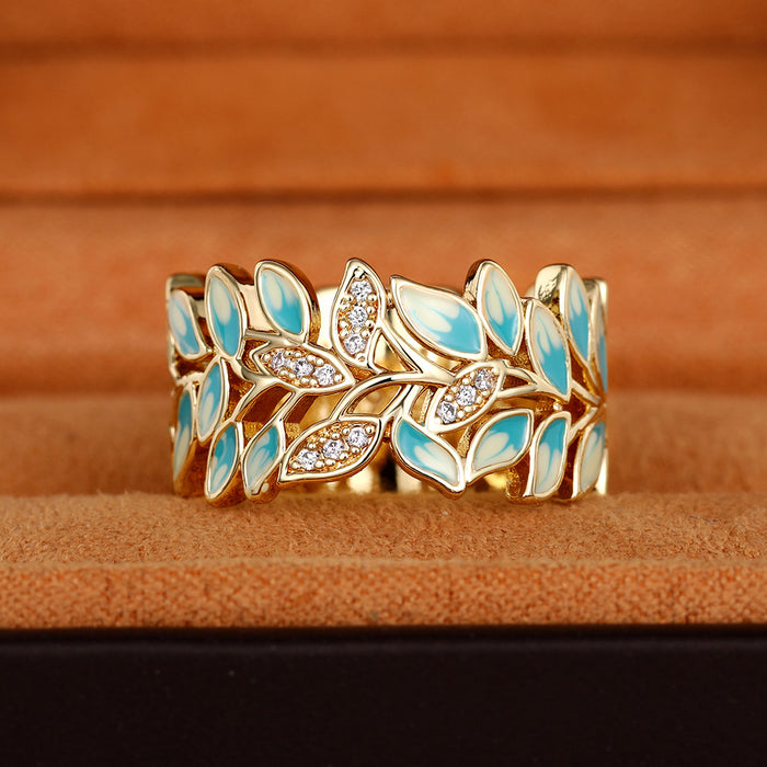 Enamel dripping glue leaf ring simple and fashionable party matching accessories