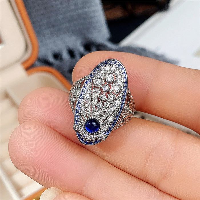 Vintage hollow palace style royal blue ring wedding anniversary gift