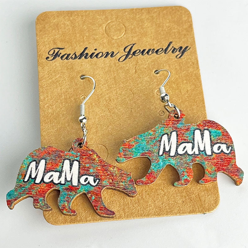 Wooden Mother Bear Earrings