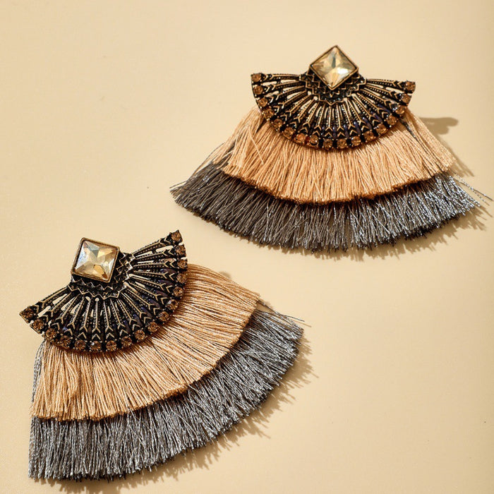 Bohemian tassel earrings retro ethnic style diamond earrings