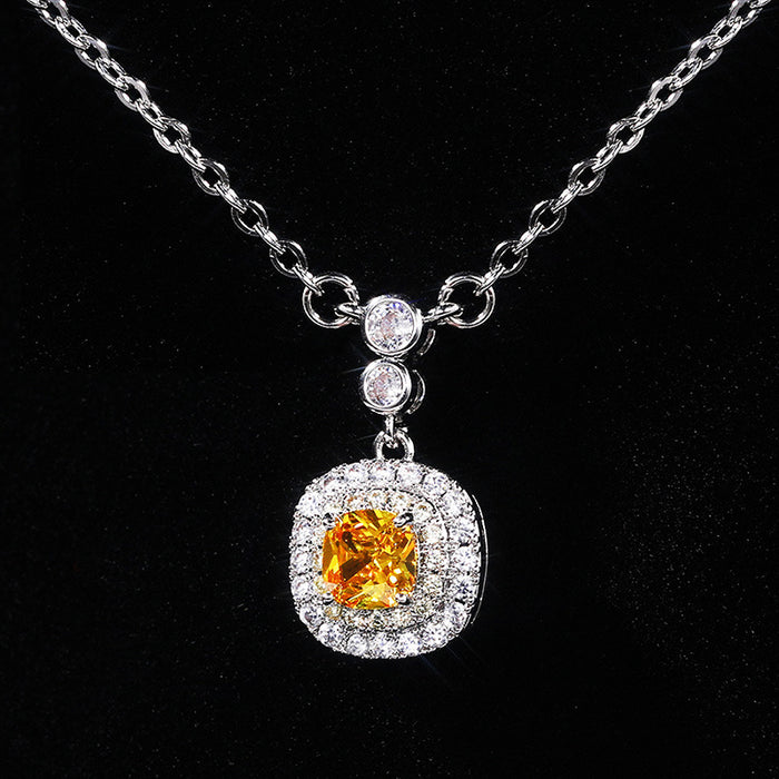 Luxury Yellow Diamond Zircon Pendant Women's Clavicle Necklace