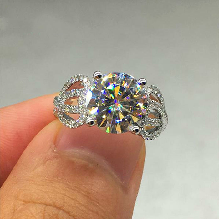 Anillo de diamantes de lujo de cuatro garras, anillo de compromiso con circonitas y diamantes