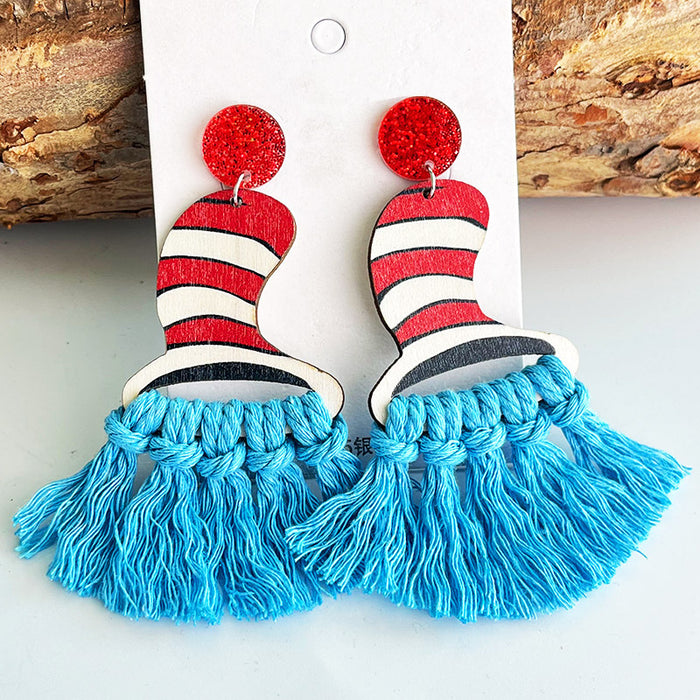 Bohemian Handwoven Tassel Fan-Shaped Earrings with a Reading Theme for Teachers