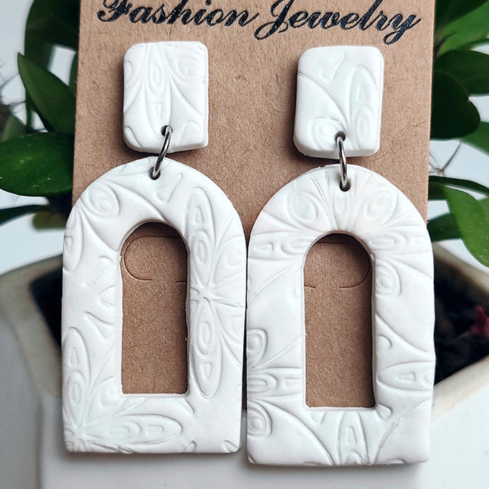 Handmade Morandi Color Clay Earrings - Geometric Embossed Design for a Vacation Look - wallojewerly 