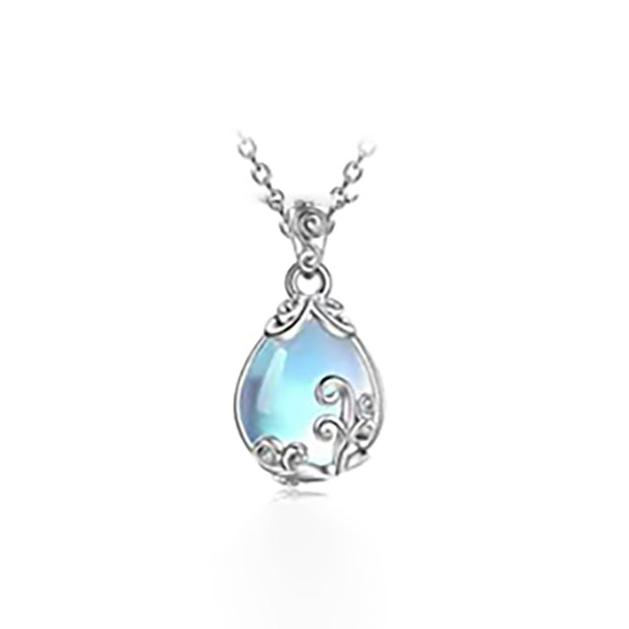 Vintage pattern vine imitation moonstone necklace, trendy pendant necklace