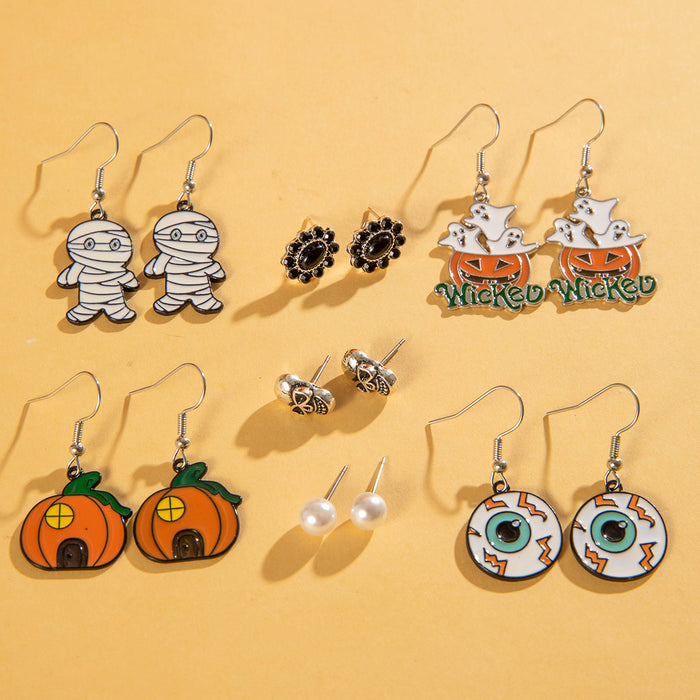 Halloween funny skull ghost earrings devil eye oil drop earrings set