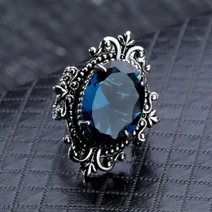 Blue mirror ring retro personality lace ring