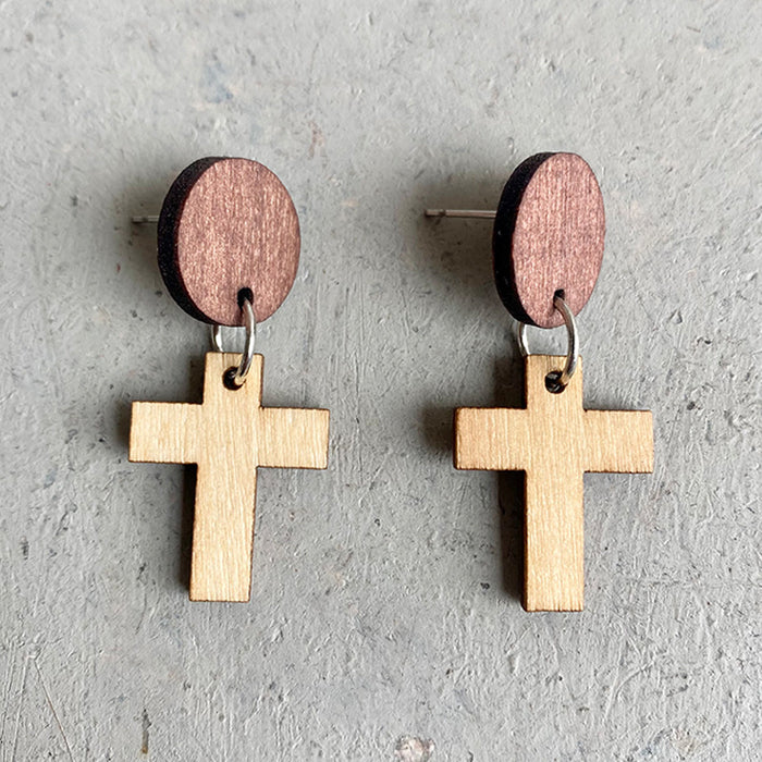 Wooden cross earrings