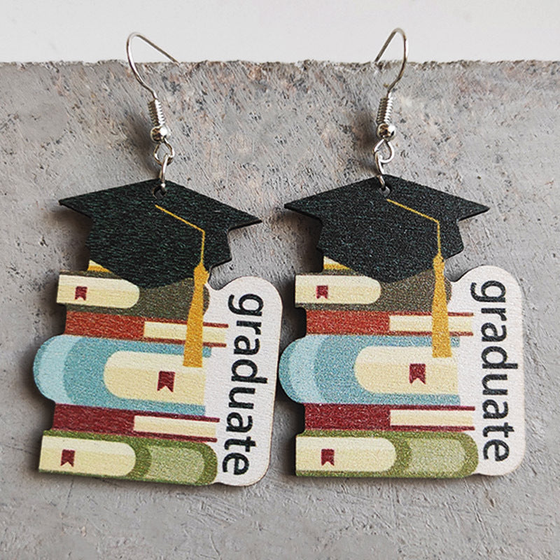 School season book wooden earrings