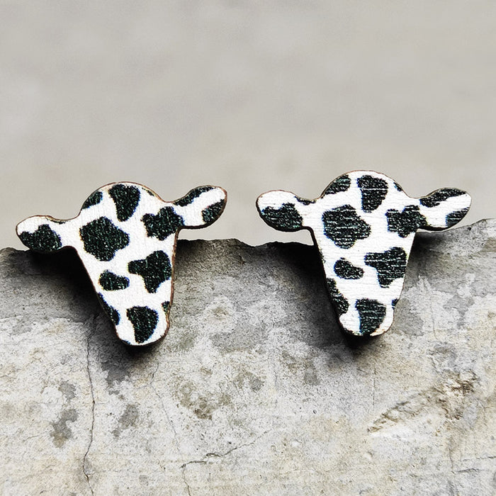 Pendientes de madera con forma de herradura y estampado de leopardo