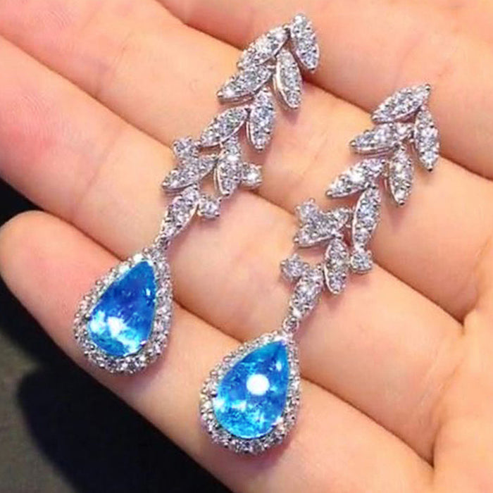 Aquamarine zircon teardrop earrings exquisite high-end earrings