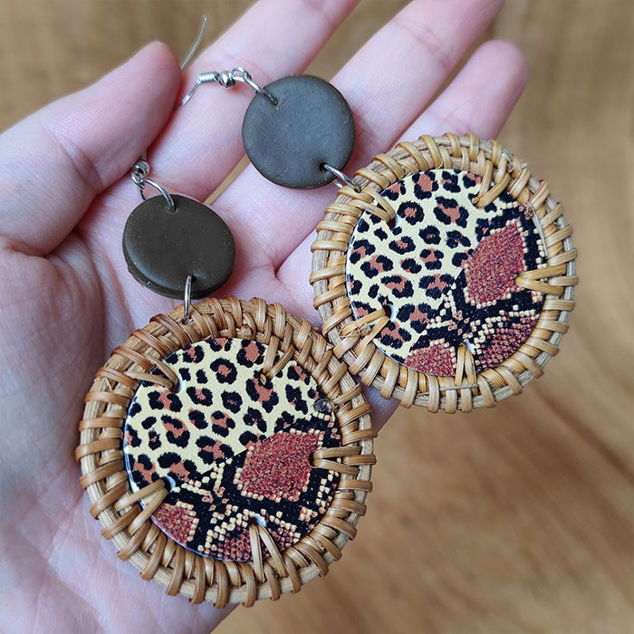 Wooden leopard print earrings