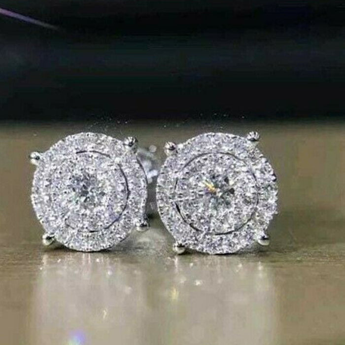 Pendientes de platino con diamantes redondos y circonitas incrustadas