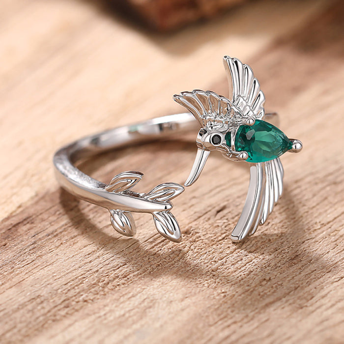 Zircon design ring bird branch open adjustable ring