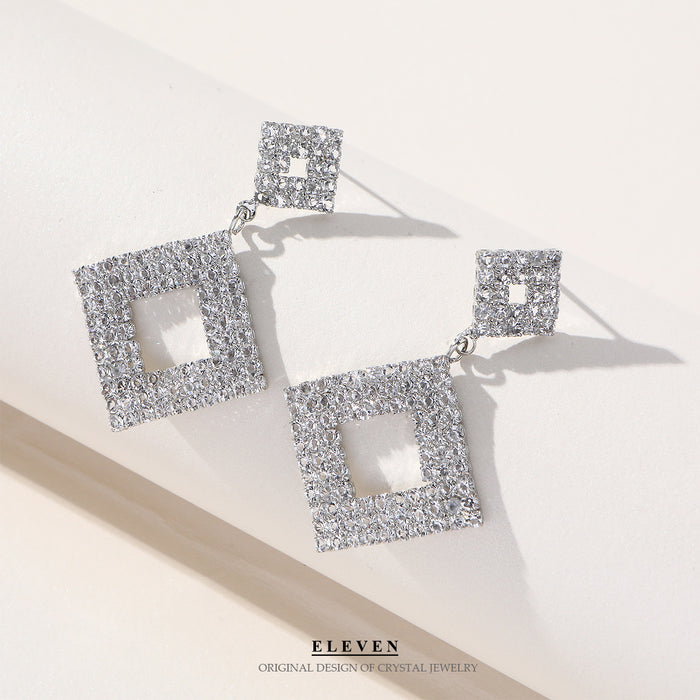 Geometric Drop Earrings - Silver Rhinestone Jewelry for a Trendy Look