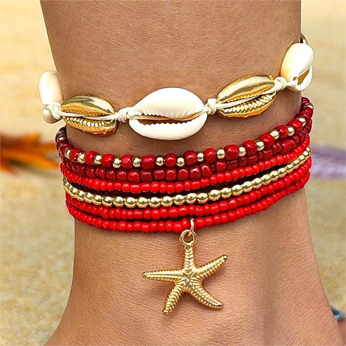 Bohemian Shell and Starfish Bracelet Set – Beach-Inspired Seven-Piece Jewelry