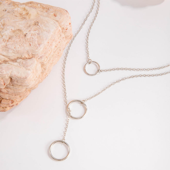 Minimalist Double-Circle Pendant Layered Necklace