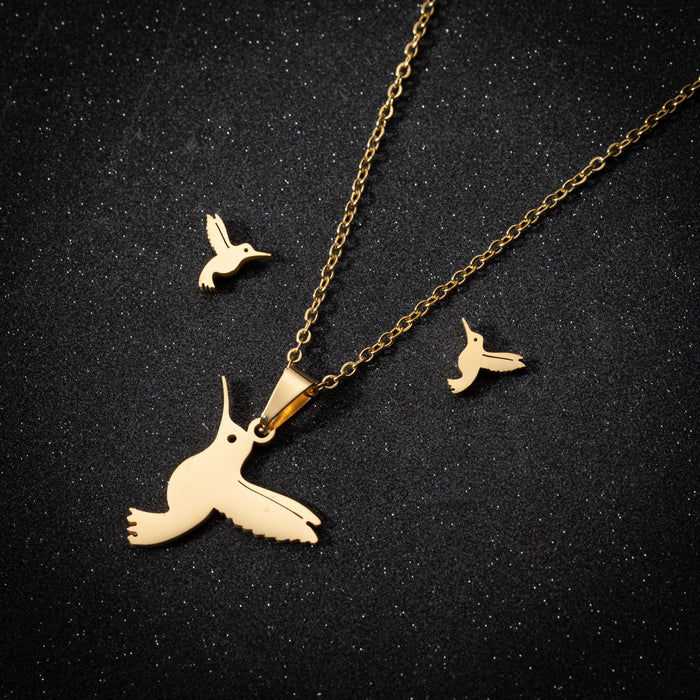 Bird pigeon pendant necklace earrings set, cute small animal stainless steel jewelry 2022 new