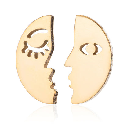 Abstract Face Stainless Steel Stud Earrings - Bold and Artistic Jewelry with Asymmetric Design