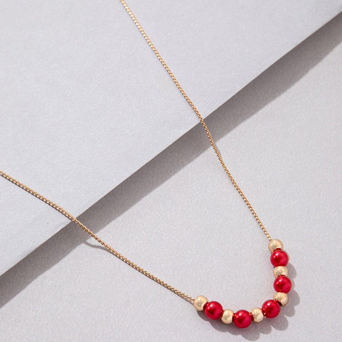 Gold and Red Pearl Pendant Necklace - Unique Choker for a Statement Look