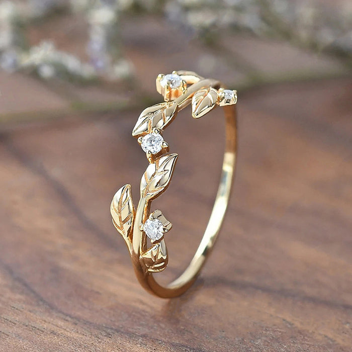 Zircon flower ring for women, flower branch winding ring, simple pastoral style