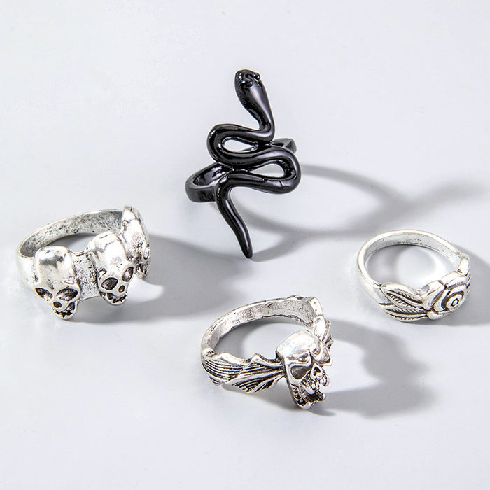 Retro Punk Cross Snake Ring Set - Dark Spider Skull Five-Piece Set for Women