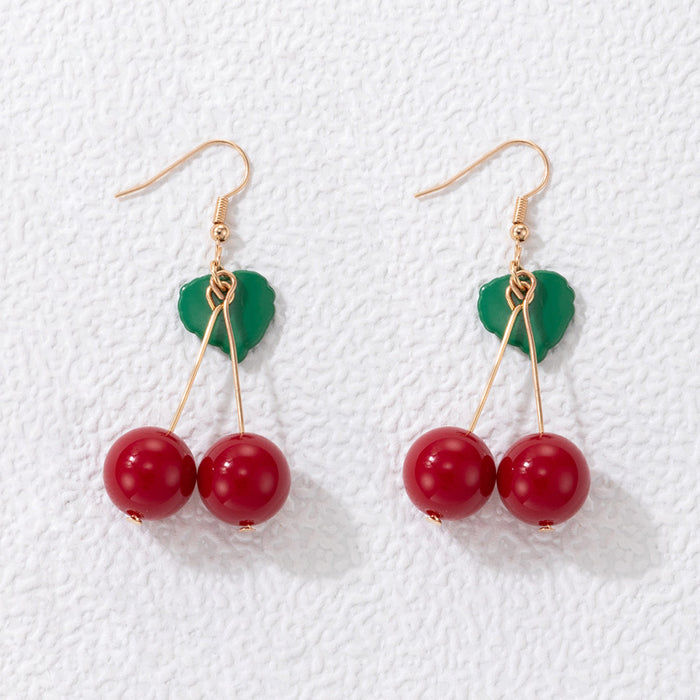 Red beaded cherry ear hook irregular fruit earrings