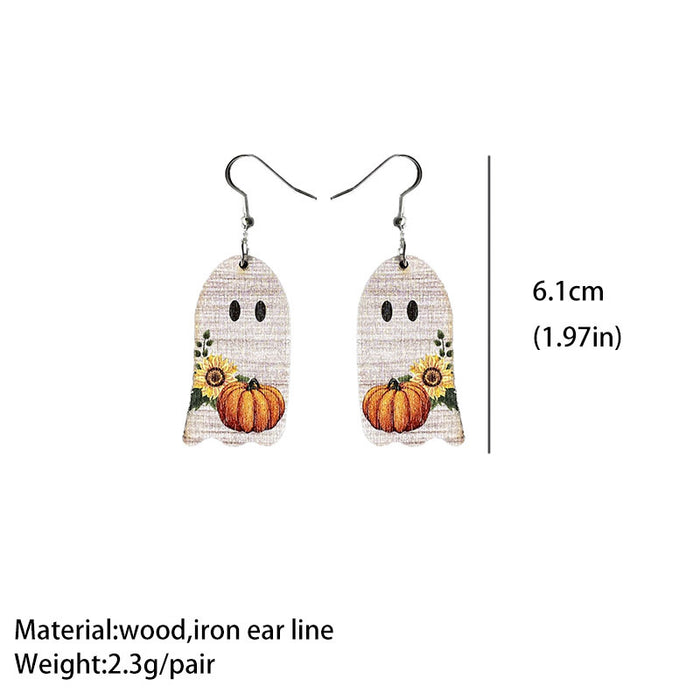 Wooden Ghost Pumpkin Earrings