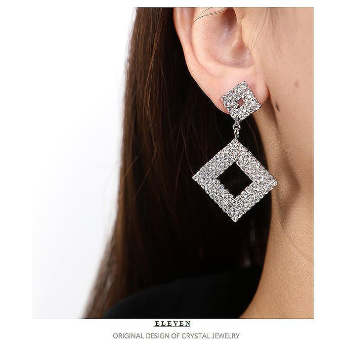 Geometric Drop Earrings - Silver Rhinestone Jewelry for a Trendy Look