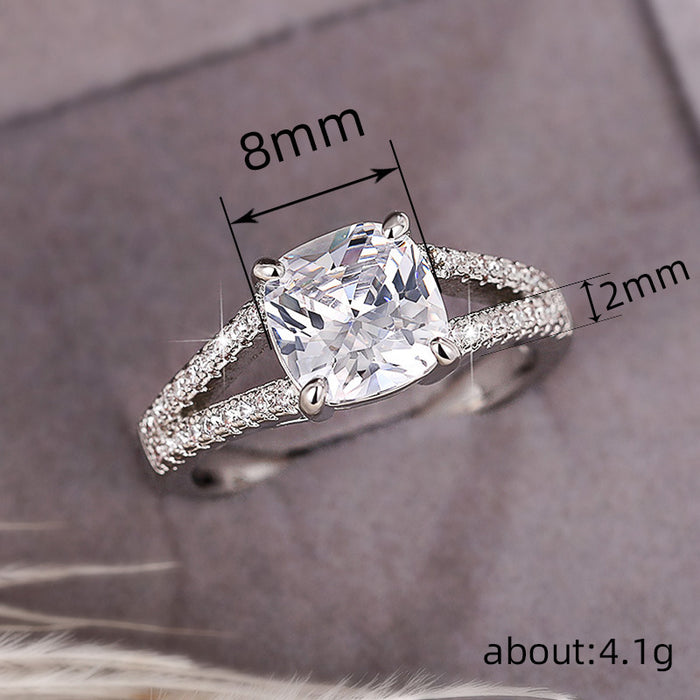 women's micro inlaid zircon ring European and American fashion square engagement ring