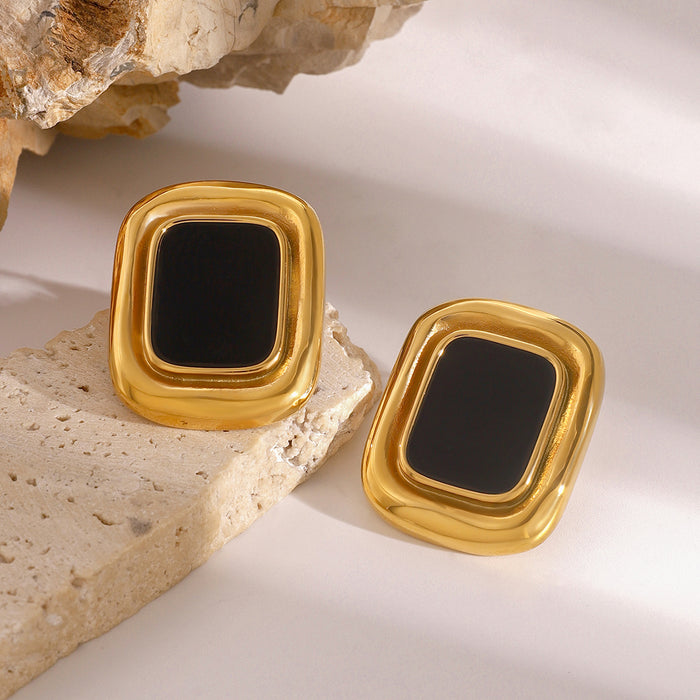 Stainless steel resin square earrings retro light luxury earrings French style