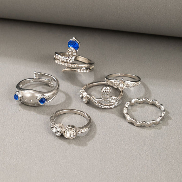 Blue diamond snake ring six-piece set irregular frog animal combination