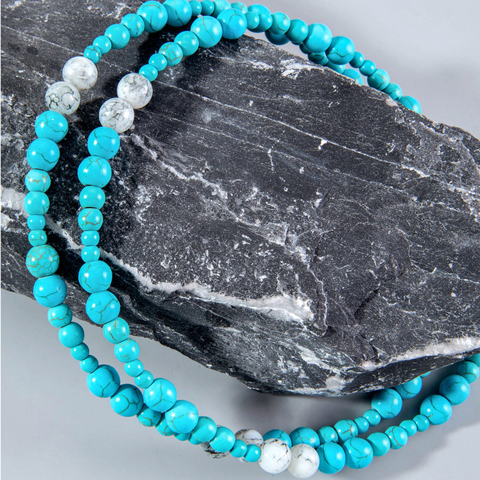 Turquoise Beach Vacation Beaded Bracelet Set - Retro Greenstone Arm Chain