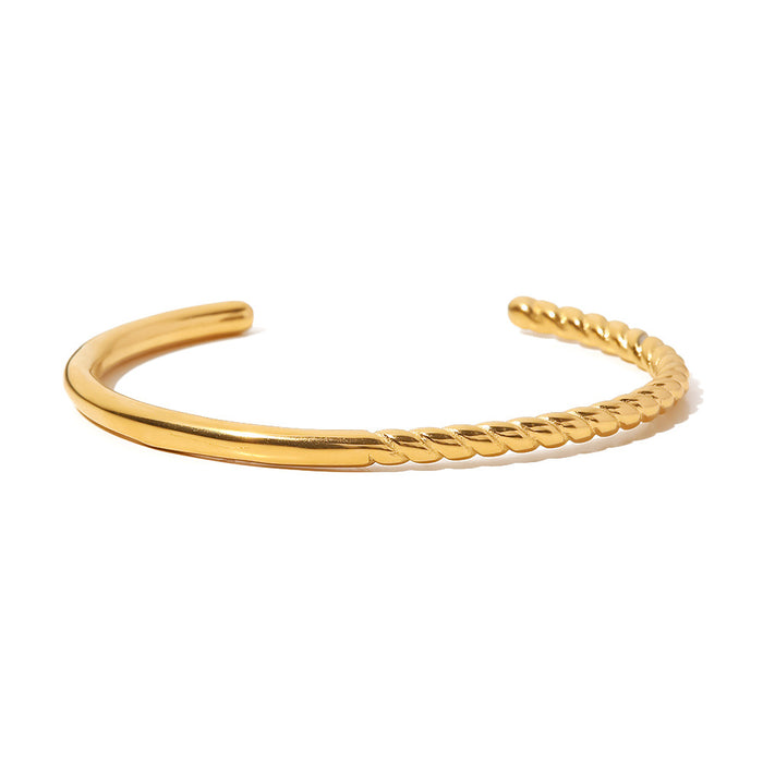 French Style Titanium Steel Bracelet - 18K Gold Plated Open Jewelry for Women