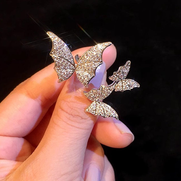 Anillo de imitación de diamantes, anillo de mariposa de moda