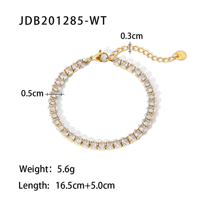 Pulseras y collares de acero inoxidable bañados en oro de 18 quilates con circonitas ovaladas y multicolores: joyería de moda para mujer