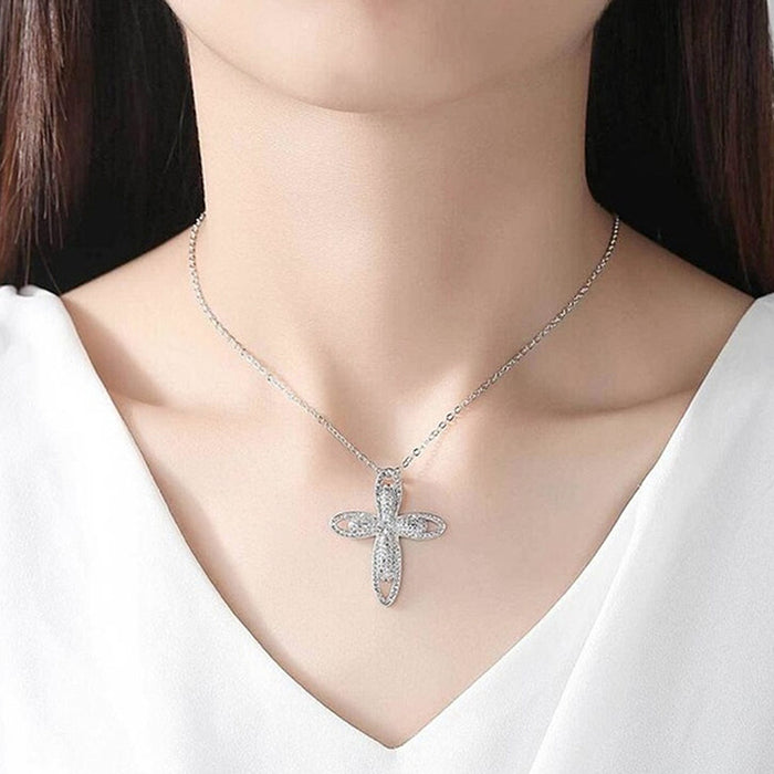 Pave Cross Zirconia Women's Fashion Pendant Necklace