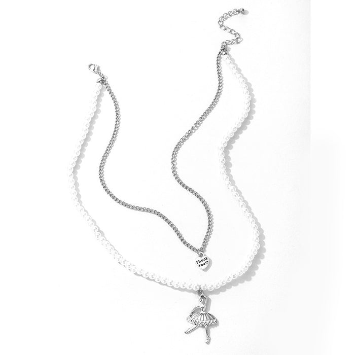 Ballet Dancer Pendant Necklace – Multi-Layer Pearl Chain