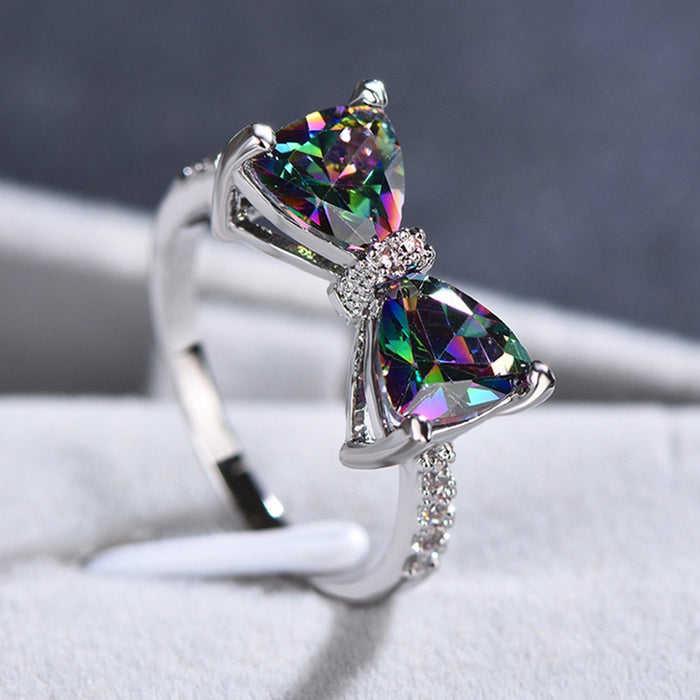 Luxury bow zircon ring colorful gem series sweet cool style ring