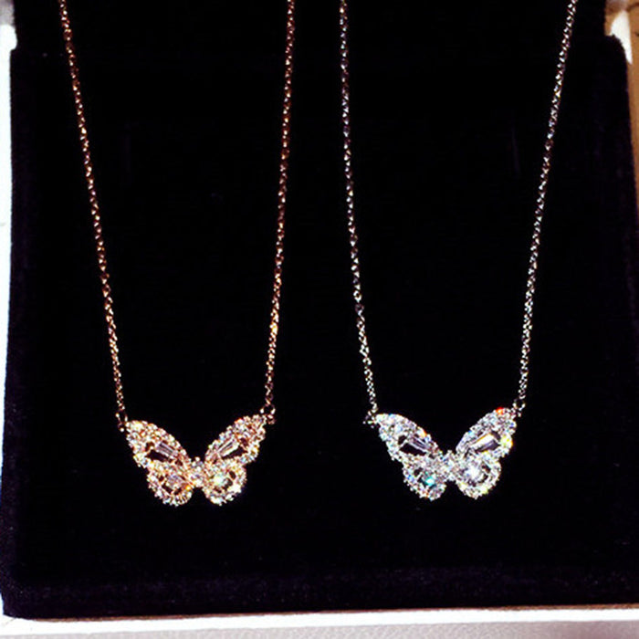 Collar de mariposa estilo hada, cadena de clavícula de circonitas de verano caliente