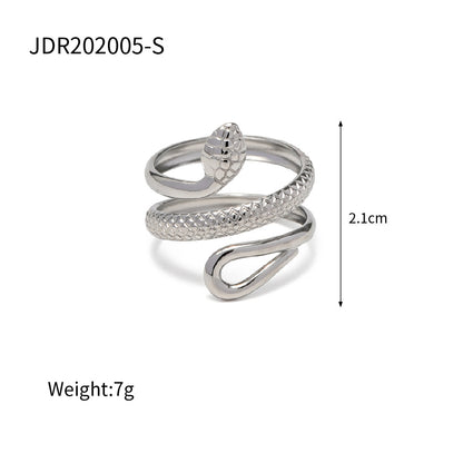 Classic 18K Gold Plated Snake Design Ring - Adjustable Hollow Stainless Steel Jewelry