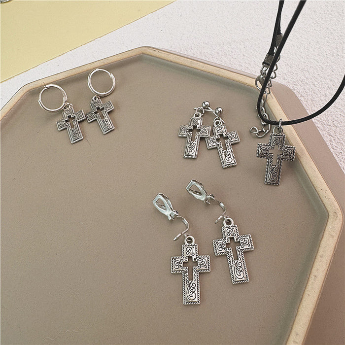 Dark style cross earrings simple temperament versatile earrings