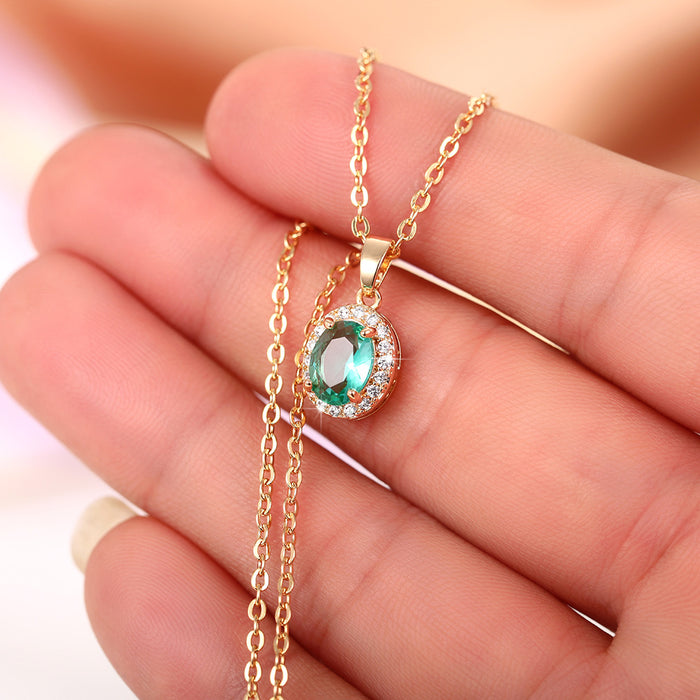 Blue Green Pendant Zircon Necklace Vintage Pendant