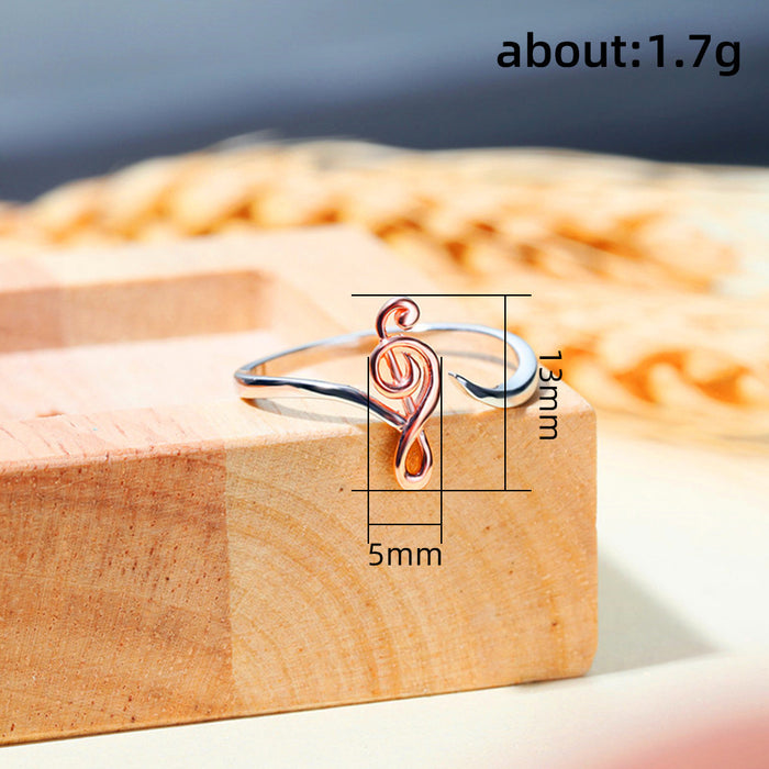 Two-color musical note copper ring, creative and simple color separation open ring