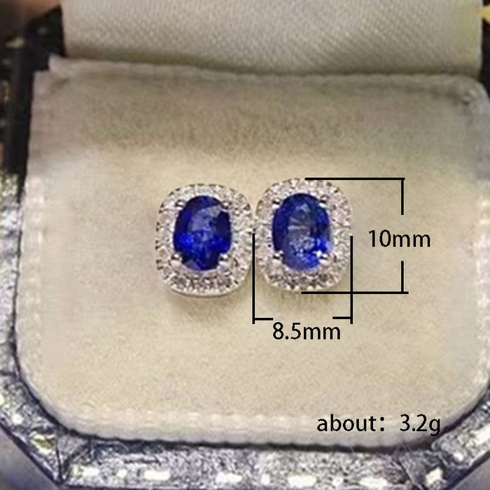 French elegant oval royal blue zircon earrings