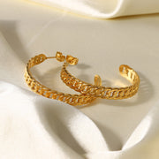Trending 18K Gold Plated Stainless Steel Hoop Earrings - 35mm Gold Cuban Link C-Shaped Earrings for Women - wallojewerly 