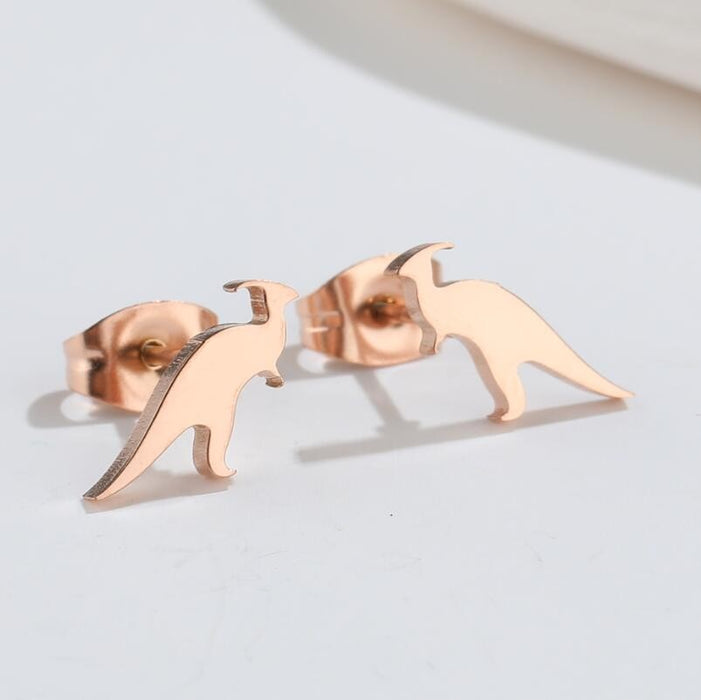 Dinosaur Stainless Steel Stud Earrings - 18K Gold Plated Animal Jewelry