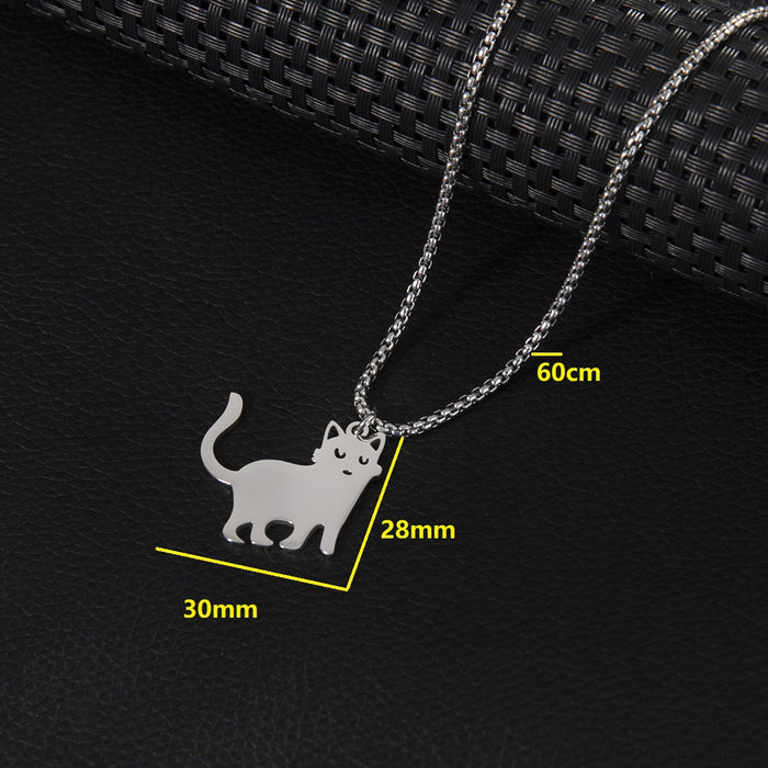 Cute cat pendant necklace, long autumn and winter sweater chain stainless steel jewelry wholesale