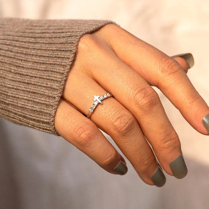 Anillo de circonitas cruzadas para el meñique con anillo de mujer de circonitas de diamante